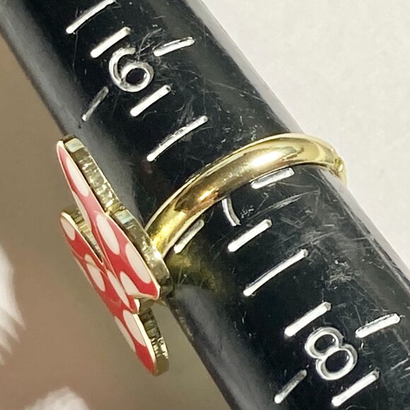 Vintage Disney Minnie Mouse Bow Ring Size 7 8 Red Dots Signed Adjustable Enamel - Picture 10 of 13